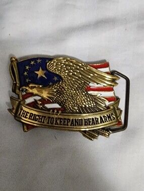 Gold-Tone Eagle & American Flag Belt Buckle - Patriotic Statement